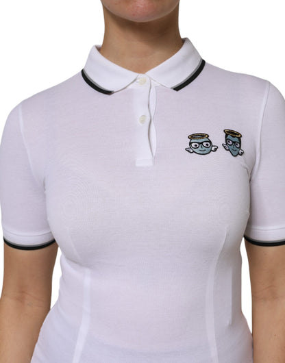 Dolce & Gabbana White Cotton Short Sleeves Collared Polo Top