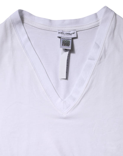 Dolce & Gabbana White Cotton Short Sleeves V-Neck Top T-shirt