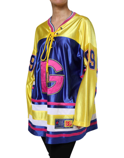 Dolce & Gabbana Multicolor Polyester Long Sleeves V-Neck Top