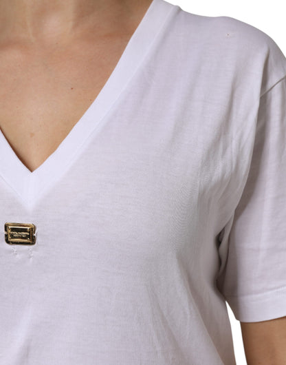Dolce & Gabbana White Cotton Short Sleeve V-Neck Top T-shirt