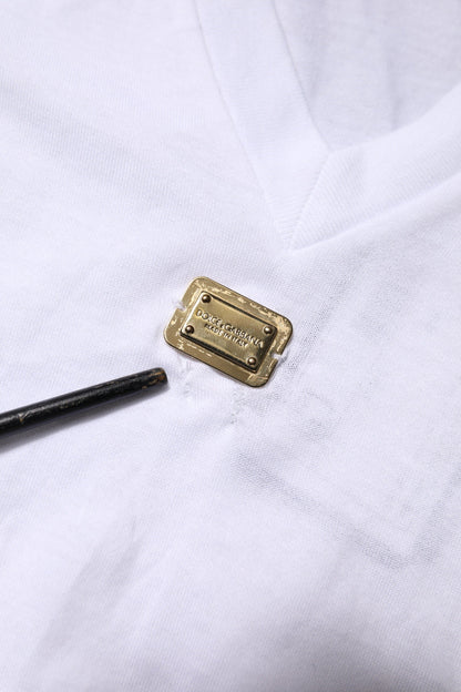 Dolce & Gabbana White Cotton Short Sleeve V-Neck Top T-shirt