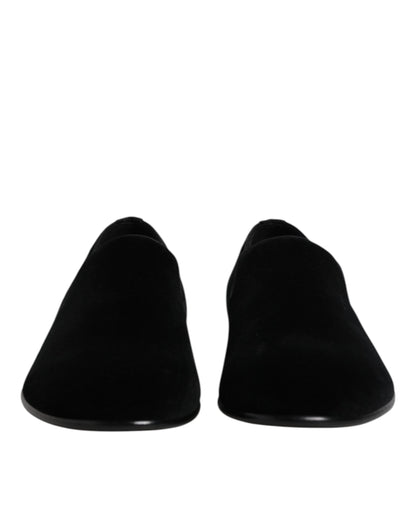 Dolce & Gabbana Black Velvet Slip On Loafers Formal Shoes