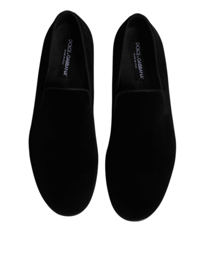 Dolce & Gabbana Black Velvet Slip On Loafers Formal Shoes