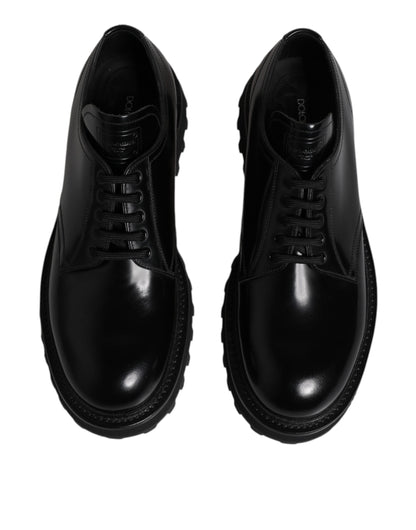 Dolce & Gabbana Black Leather Lace Up Derby Men Dress Shoes