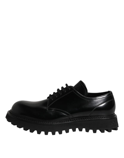 Dolce & Gabbana Black Leather Lace Up Derby Men Dress Shoes