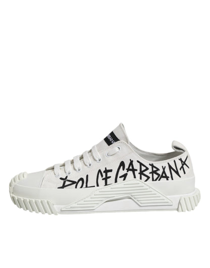 Dolce & Gabbana White Logo Print Lace Up Low Top Sneakers Shoes