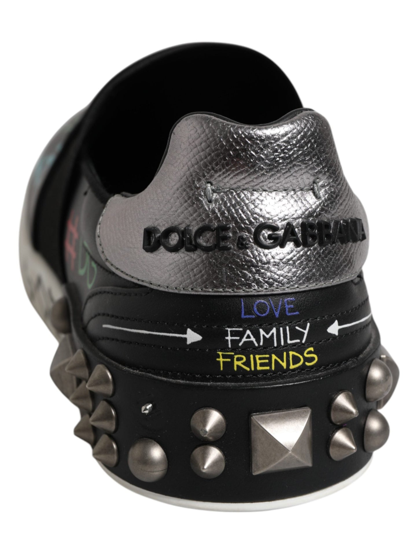 Dolce & Gabbana Black Leather Studded Graffiti Sneakers Shoes