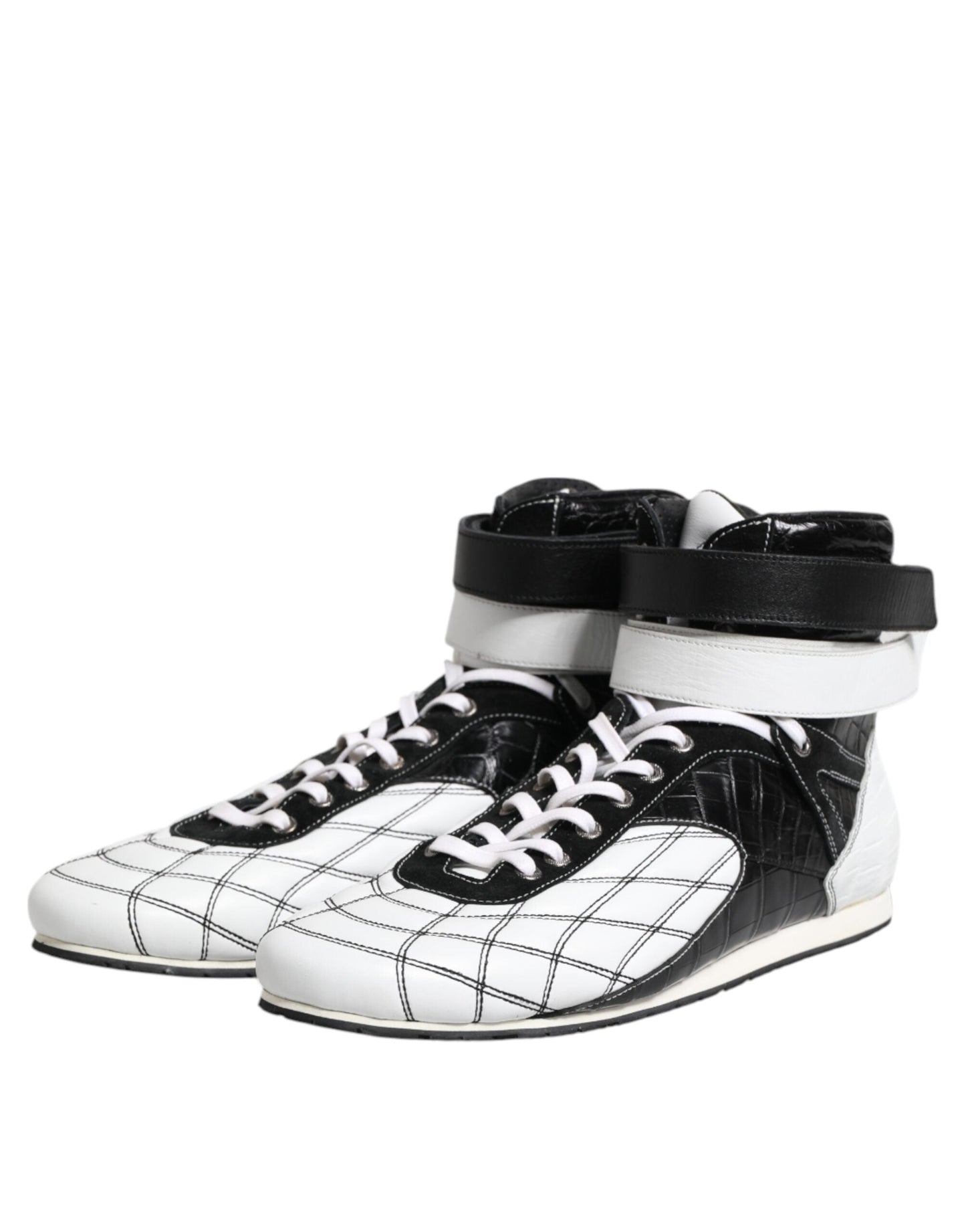 Dolce & Gabbana Black White Leather High Top Sneakers Shoes