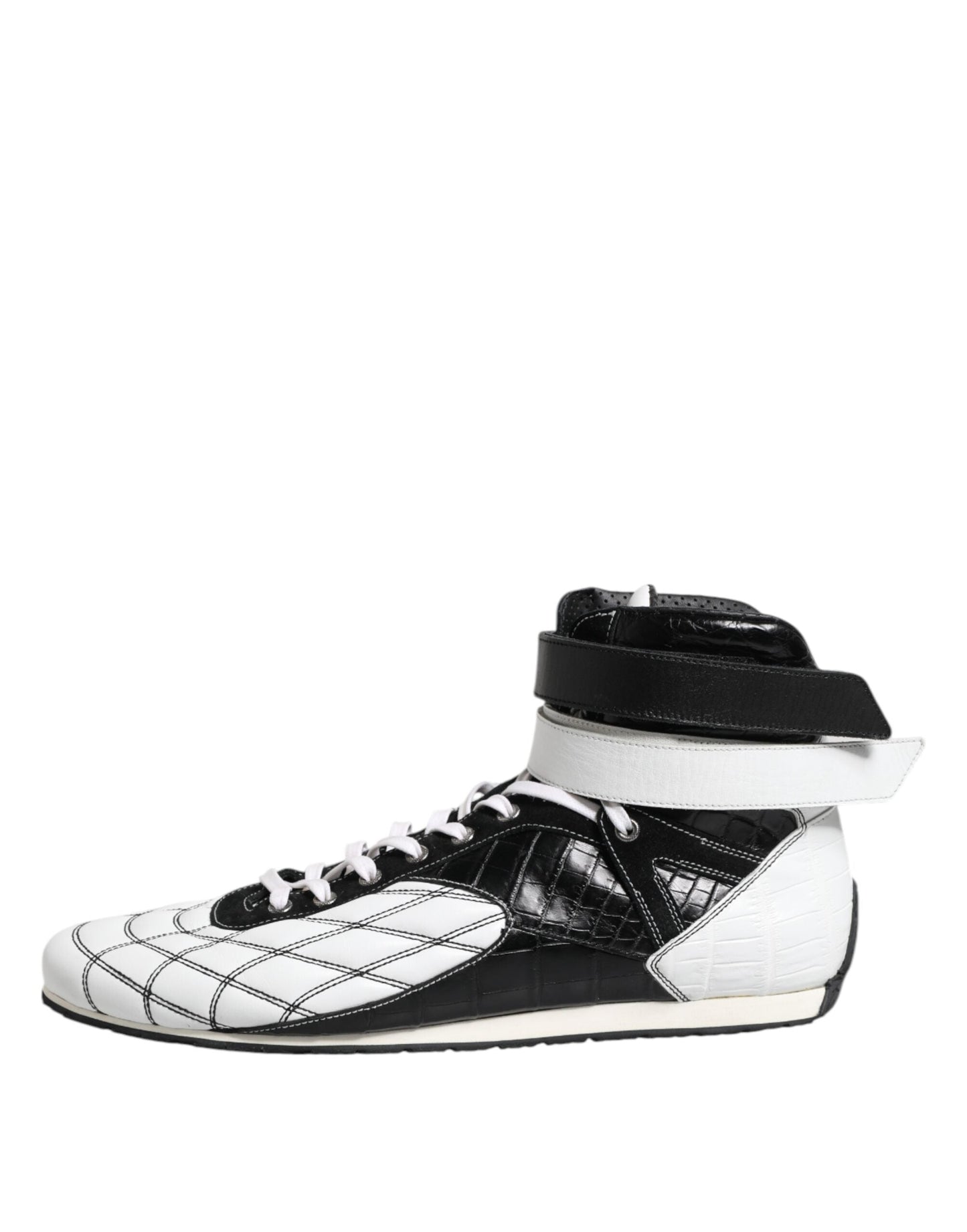 Dolce & Gabbana Black White Leather High Top Sneakers Shoes