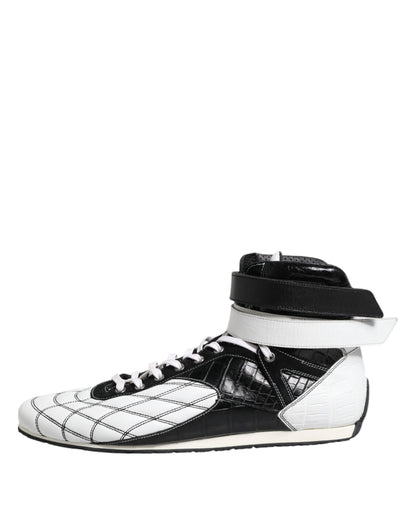 Dolce & Gabbana Black White Leather High Top Sneakers Shoes