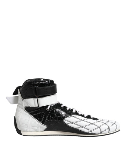 Dolce & Gabbana Black White Leather High Top Sneakers Shoes