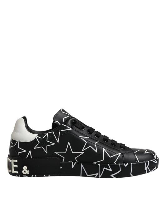 Dolce & Gabbana Black White Stars Low Top Men Sneakers Shoes