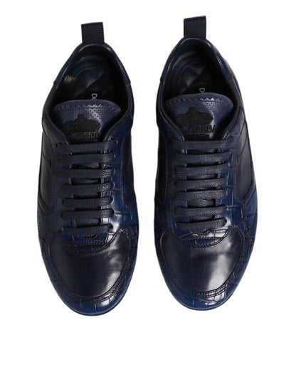 Dolce & Gabbana Dark Blue Leather Low Top Men Sneakers Shoes