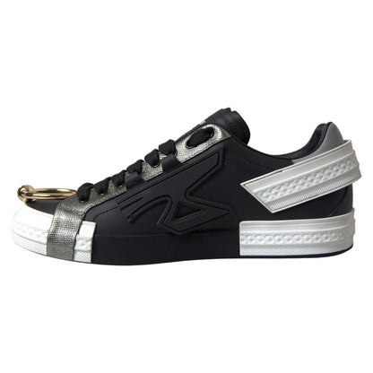 Dolce & Gabbana Black Leather Low Top Sneakers Portofino Shoes