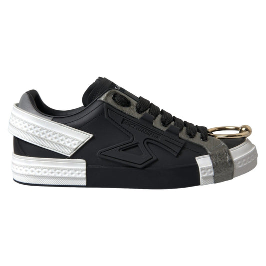 Dolce & Gabbana Black Leather Low Top Sneakers Portofino Shoes