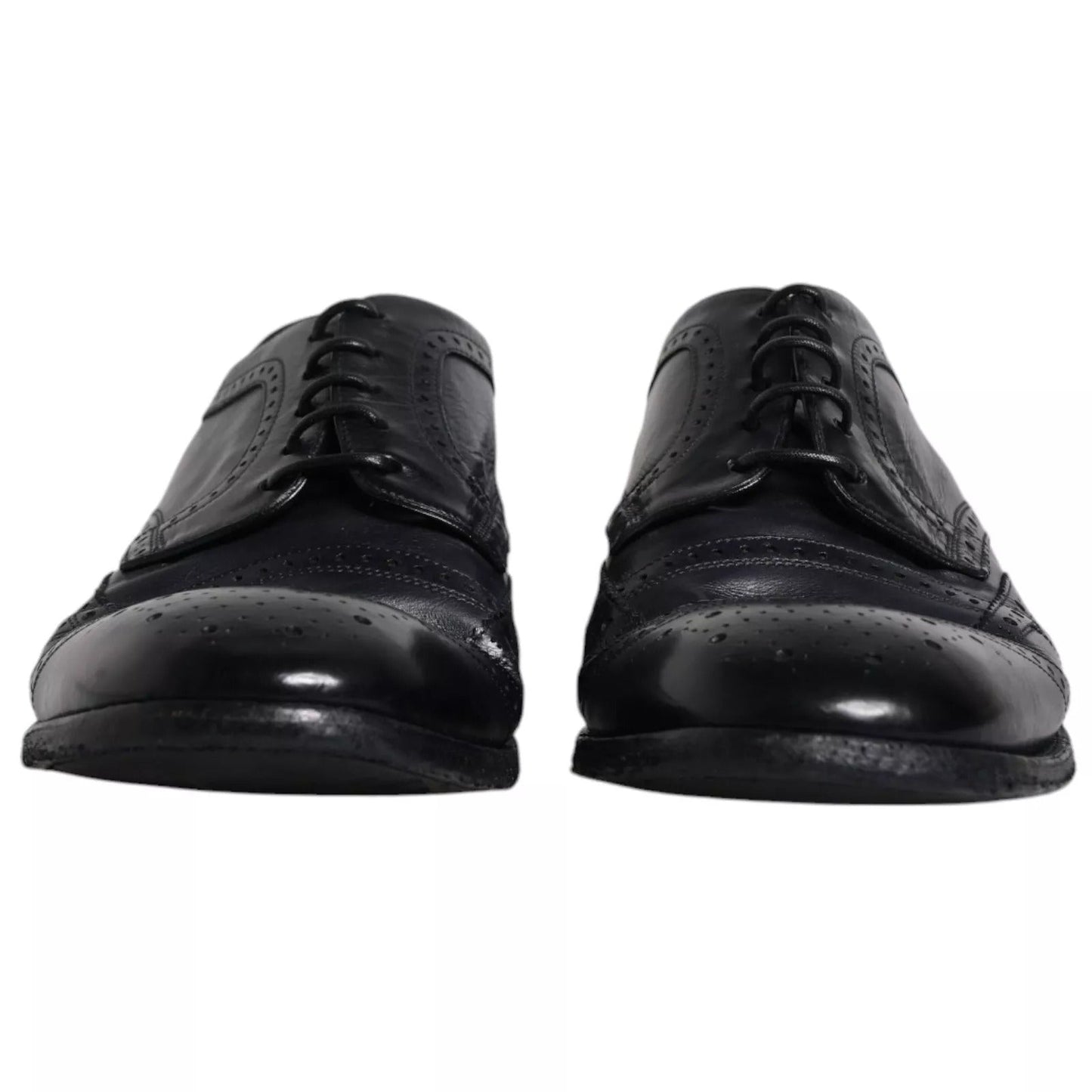 Dolce & Gabbana Dark Blue Leather Derby Wingtip Formal Shoes