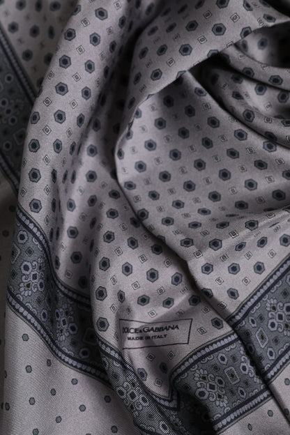Dolce & Gabbana Gray Polka Dot Silk Square Men Foulard Scarf