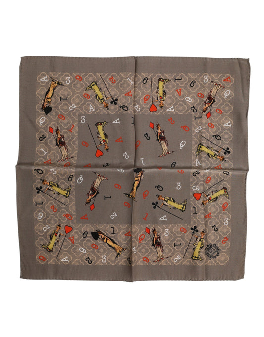 Dolce & Gabbana Brown Silk Printed Square Men Foulard Scarf