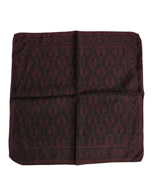 Dolce & Gabbana Maroon Black Printed Square Men Foulard Scarf