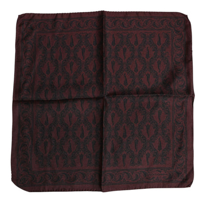 Dolce & Gabbana Maroon Black Printed Square Men Foulard Scarf
