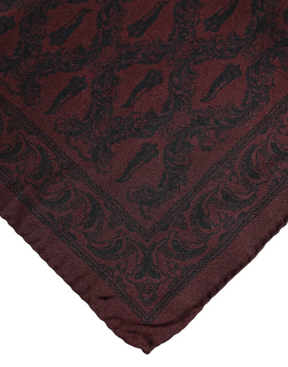 Dolce & Gabbana Maroon Black Printed Square Men Foulard Scarf