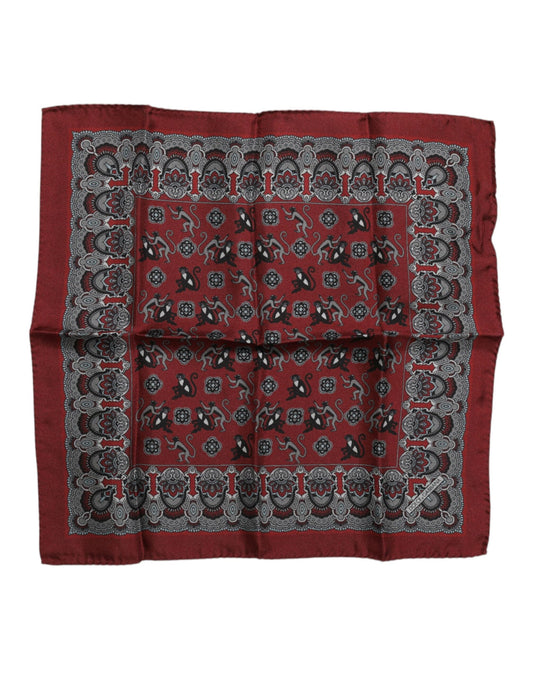 Dolce & Gabbana Maroon Monkey Print Silk Square Foulard Scarf