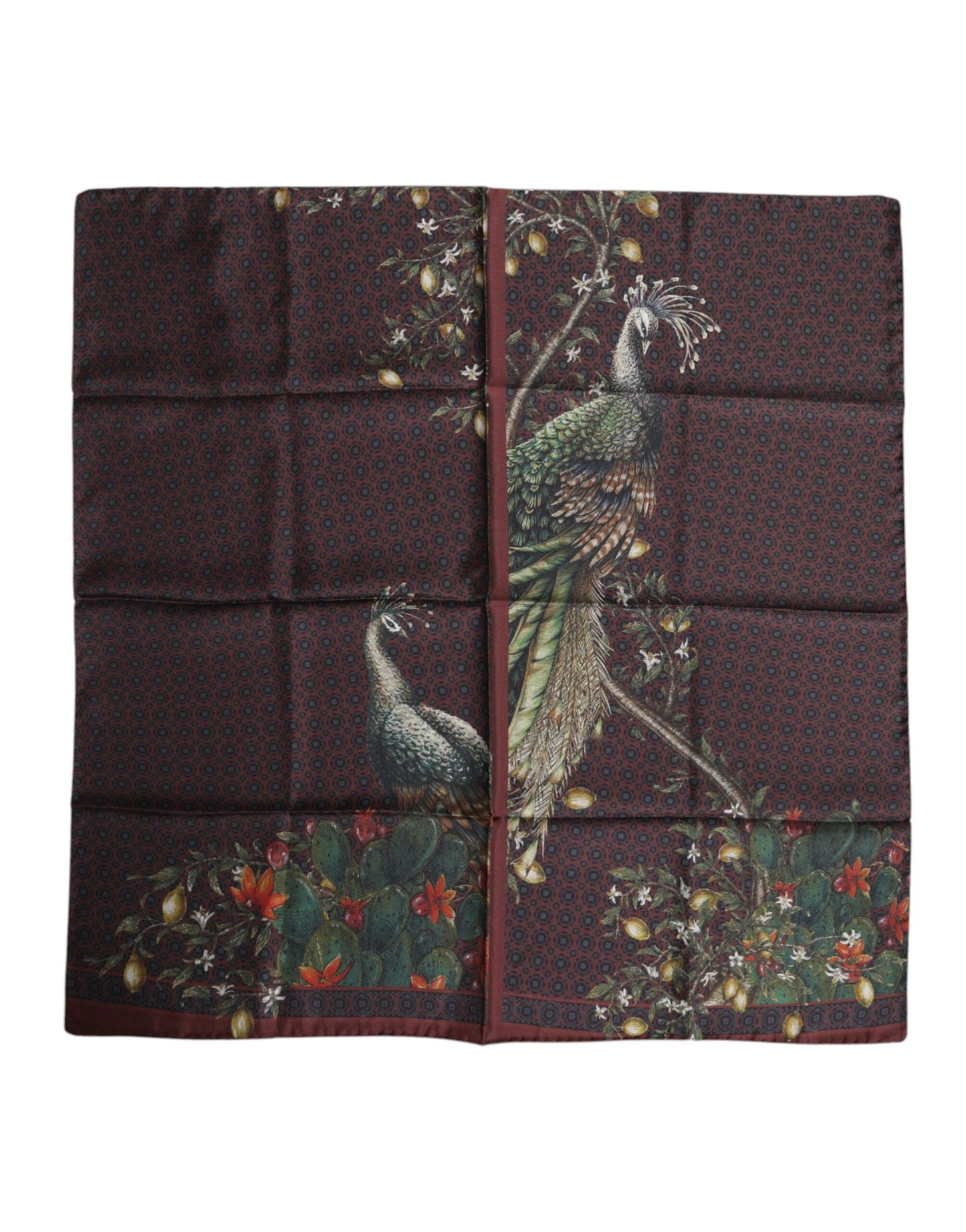 Dolce & Gabbana Brown Peacock Print Square Men Foulard Scarf