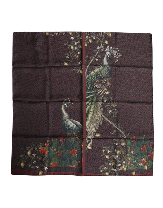 Dolce & Gabbana Brown Peacock Print Square Men Foulard Scarf