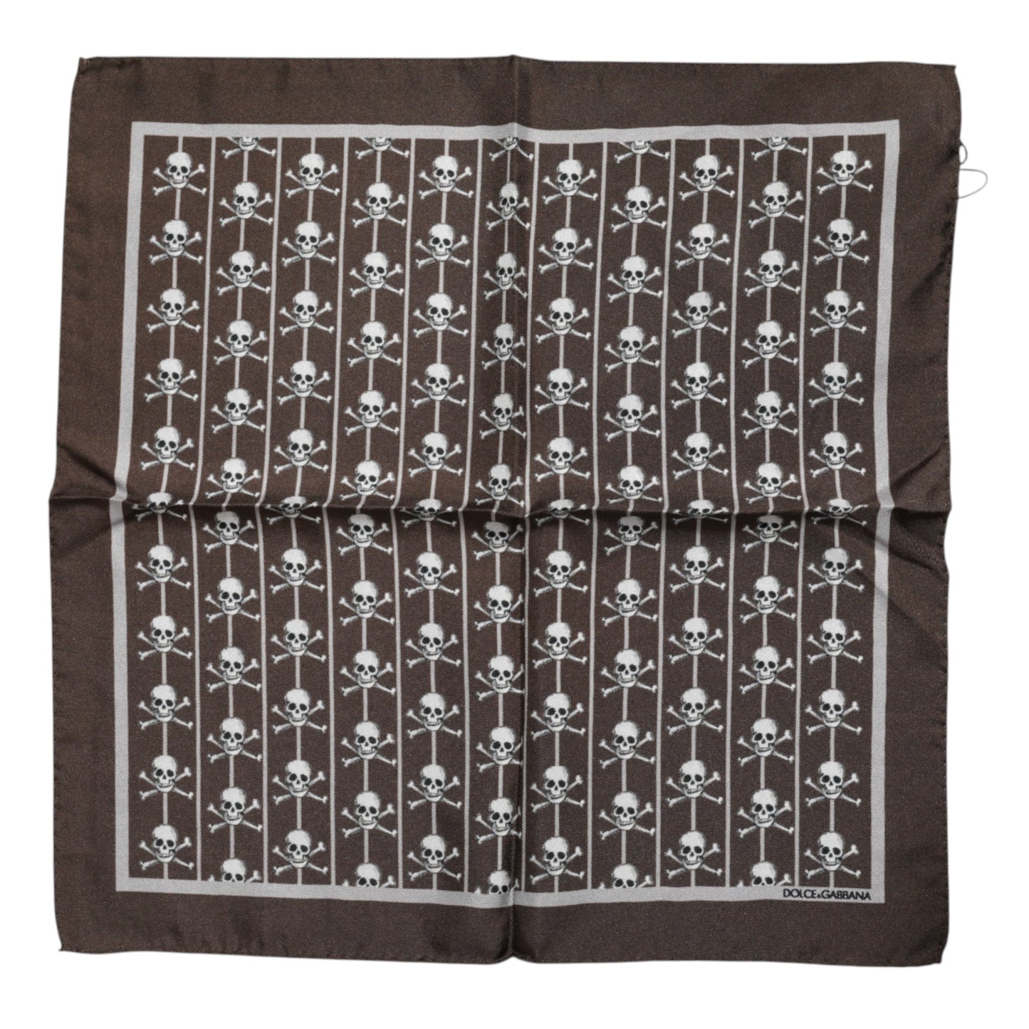 Dolce & Gabbana Brown Skull Silk Square Men Foulard Scarf
