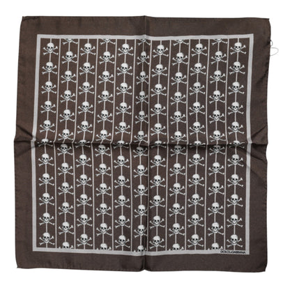 Dolce & Gabbana Brown Skull Silk Square Men Foulard Scarf