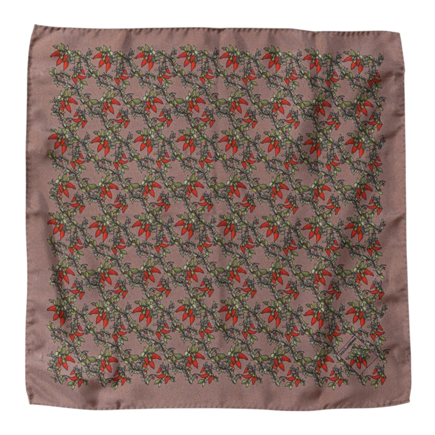 Dolce & Gabbana Brown Chilis Silk Square Men Foulard Scarf