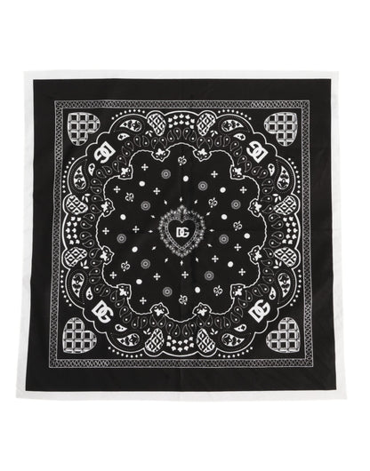Dolce & Gabbana Black White Bandana Square Men Foulard Scarf