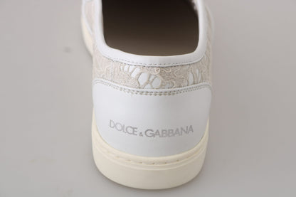 Dolce & Gabbana White Leather Lace Slip On Loafers Shoes
