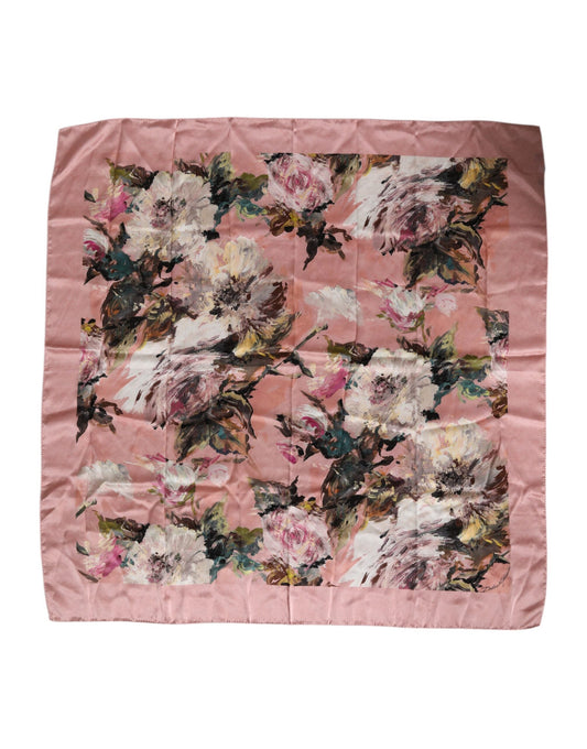 Dolce & Gabbana Pink Silk Floral Print Square Foulard Scarf