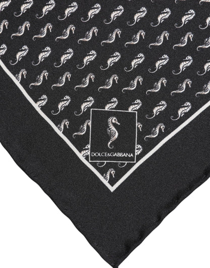 Dolce & Gabbana Black Sea Horse Silk Square Men Foulard Scarf