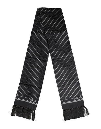 Dolce & Gabbana Black White Polka Dot Fringes Foulard Scarf