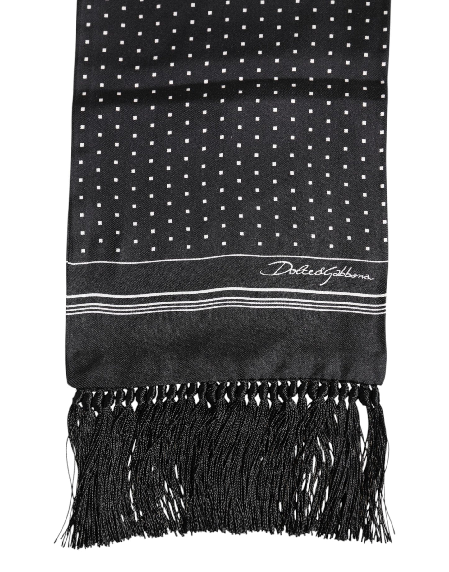 Dolce & Gabbana Black White Polka Dot Fringes Foulard Scarf