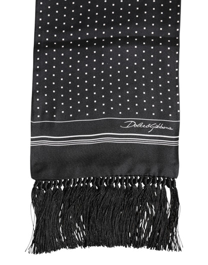 Dolce & Gabbana Black White Polka Dot Fringes Foulard Scarf