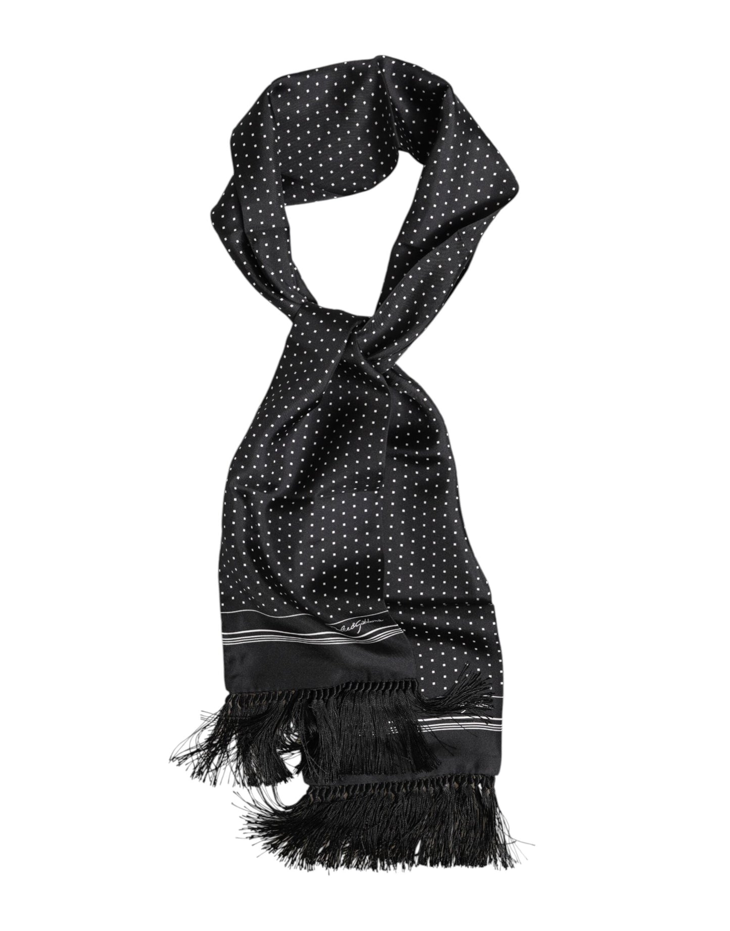 Dolce & Gabbana Black White Polka Dot Fringes Foulard Scarf