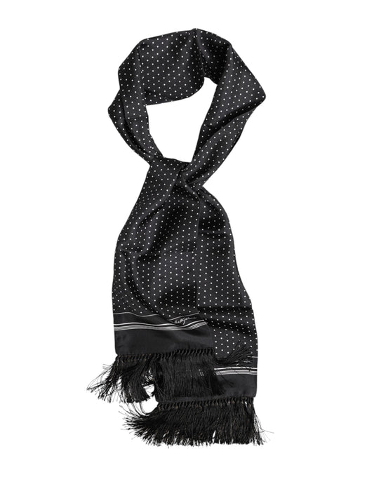 Dolce & Gabbana Black White Polka Dot Fringes Foulard Scarf