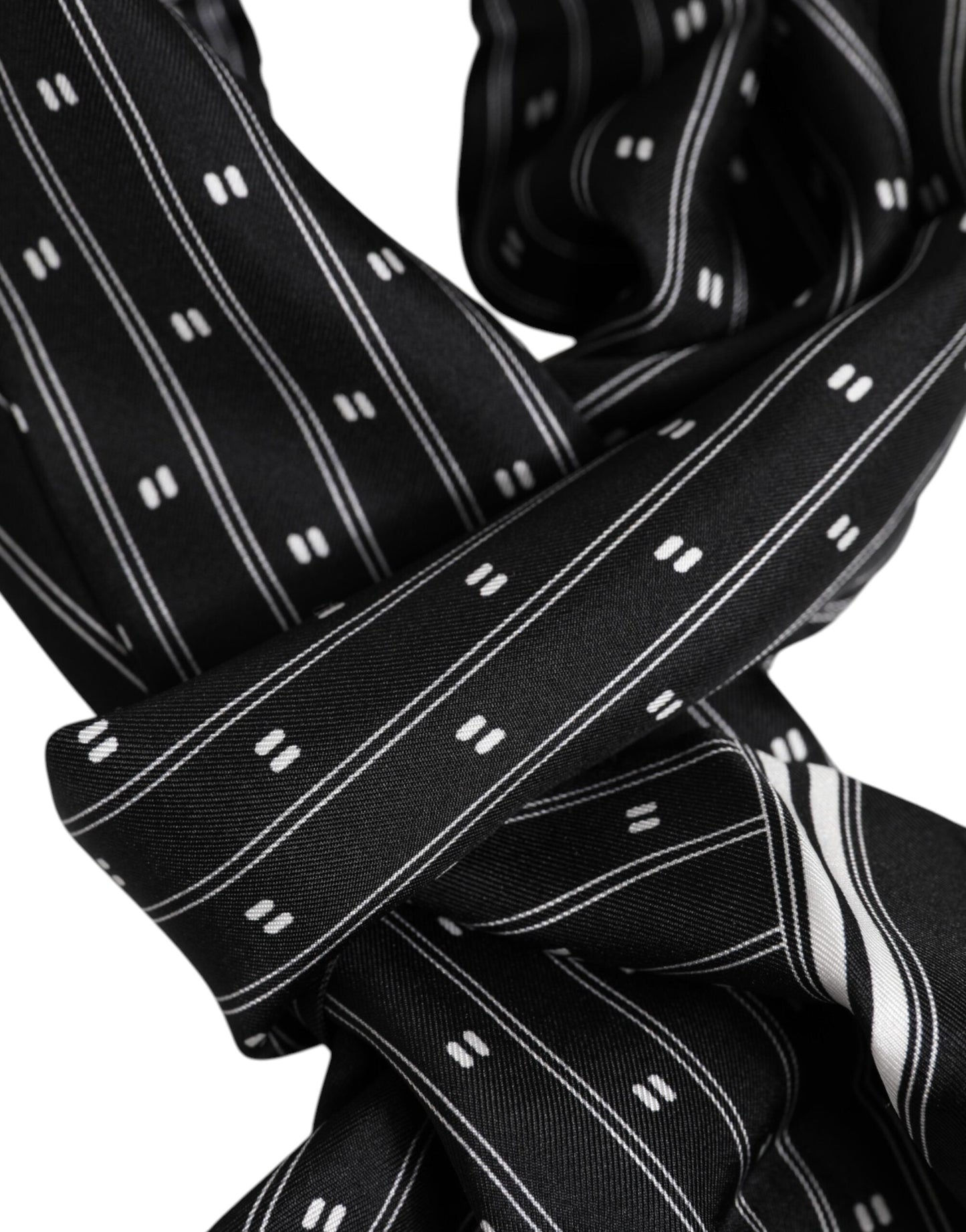 Dolce & Gabbana Black Silk Printed Fringes Men Foulard Scarf