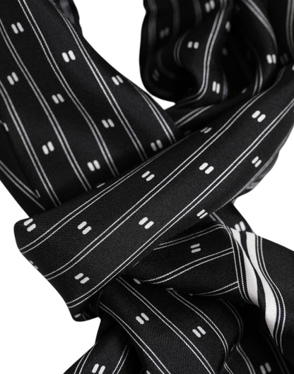 Dolce & Gabbana Black Silk Printed Fringes Men Foulard Scarf