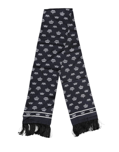 Dolce & Gabbana Black Silk Crown Fringes Men Foulard Scarf