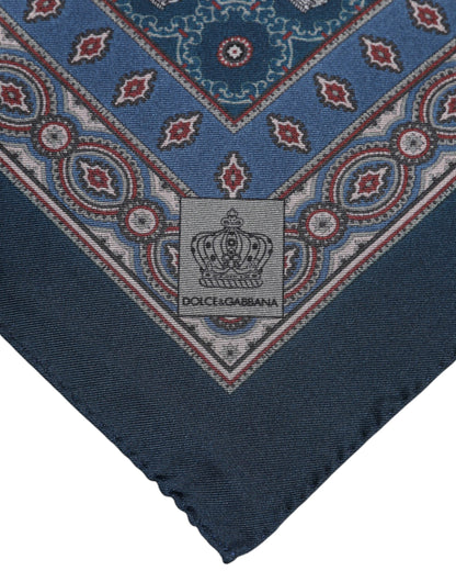 Dolce & Gabbana Blue Printed Silk Square Men Foulard Scarf