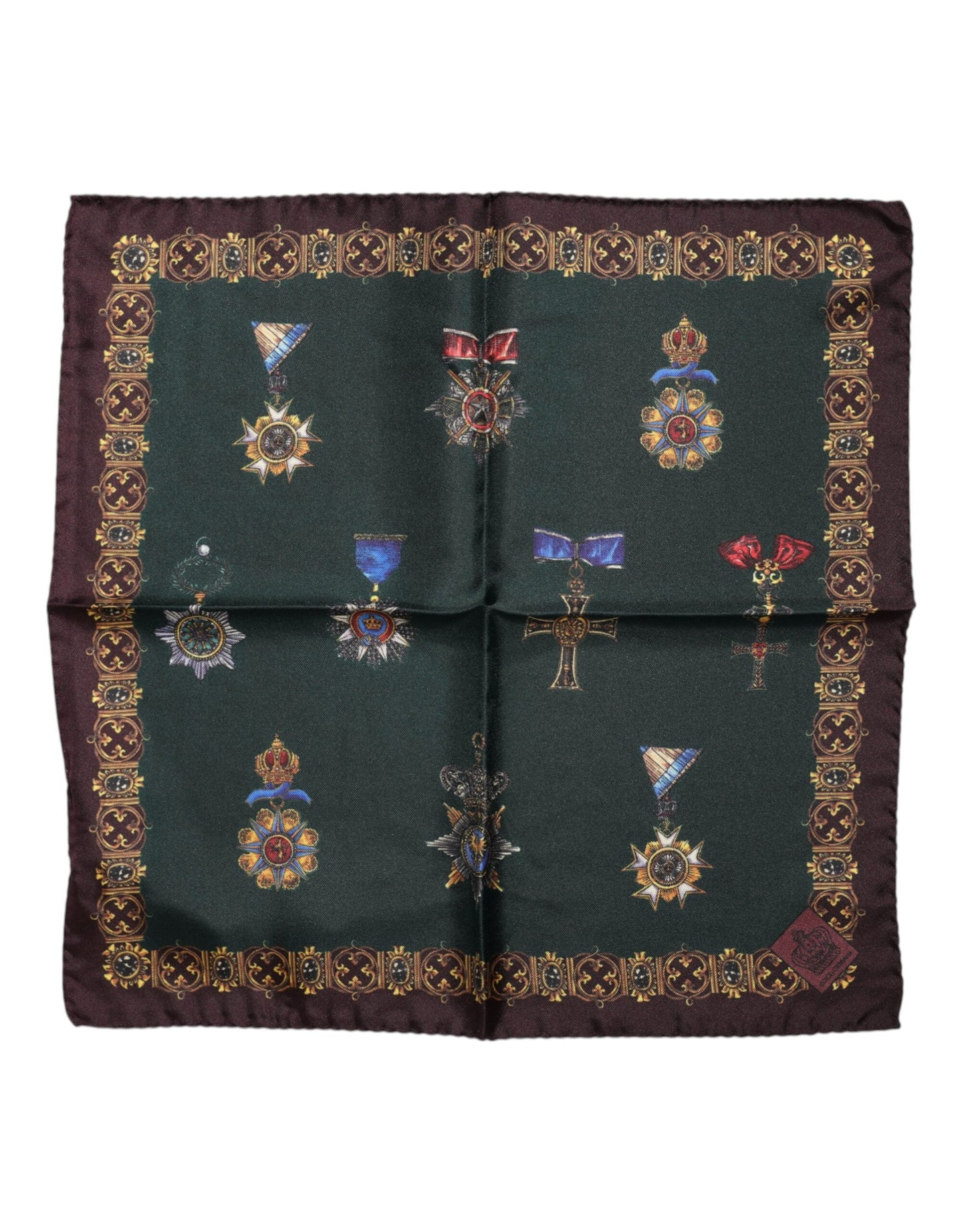 Dolce & Gabbana Green Medals Silk Square Foulard Scarf
