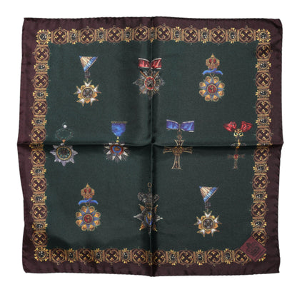 Dolce & Gabbana Green Medals Silk Square Foulard Scarf