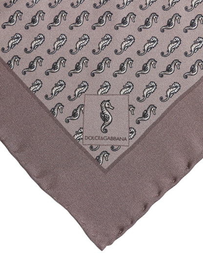 Dolce & Gabbana Brown Sea Horse Silk Square Foulard Scarf