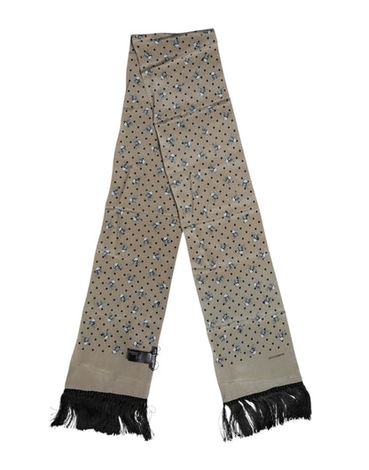 Dolce & Gabbana Gray Skulls Silk Fringes Men Foulard Scarf