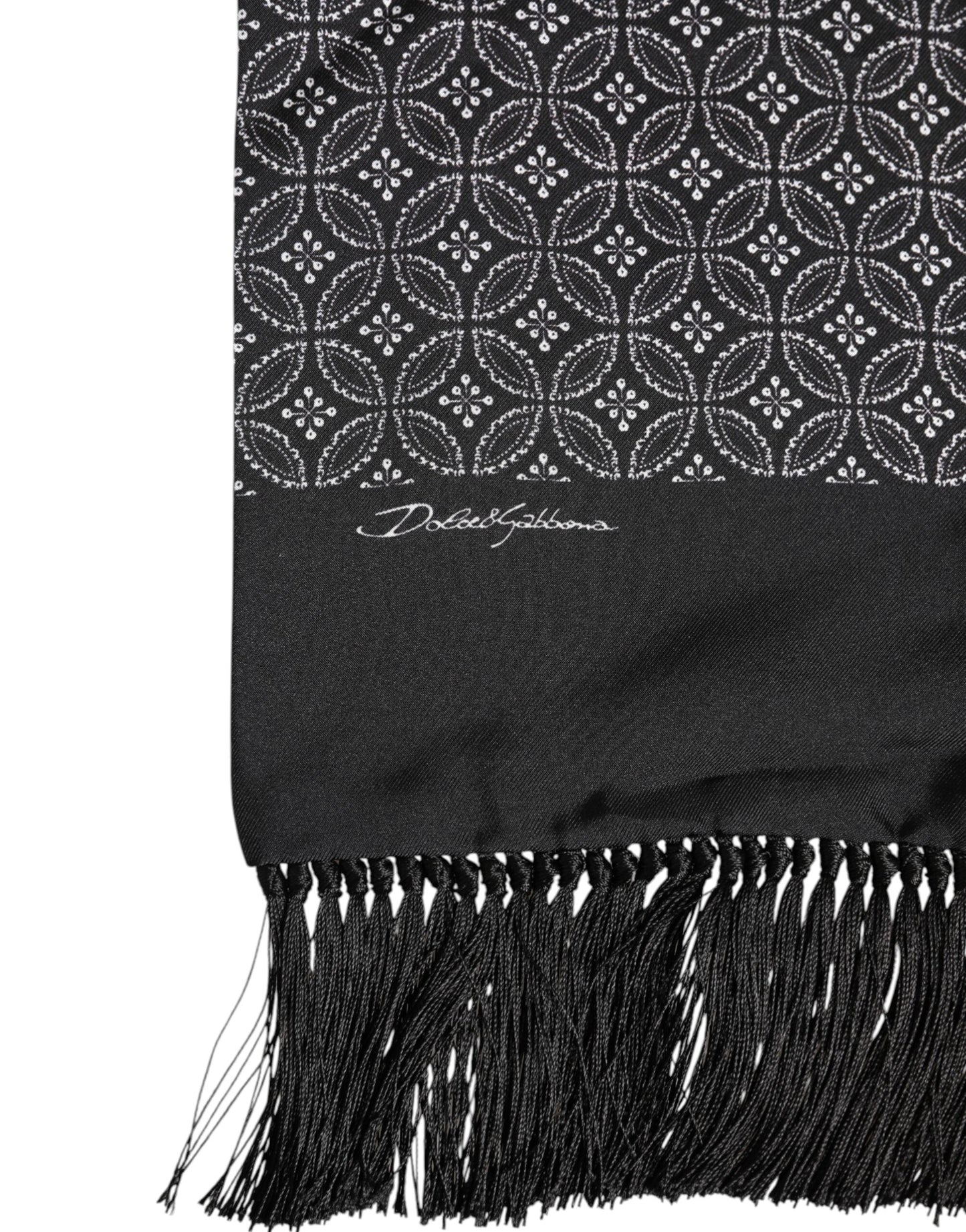 Dolce & Gabbana Black Patterned Fringes Men Foulard Scarf