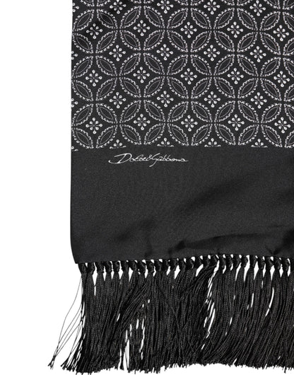 Dolce & Gabbana Black Patterned Fringes Men Foulard Scarf